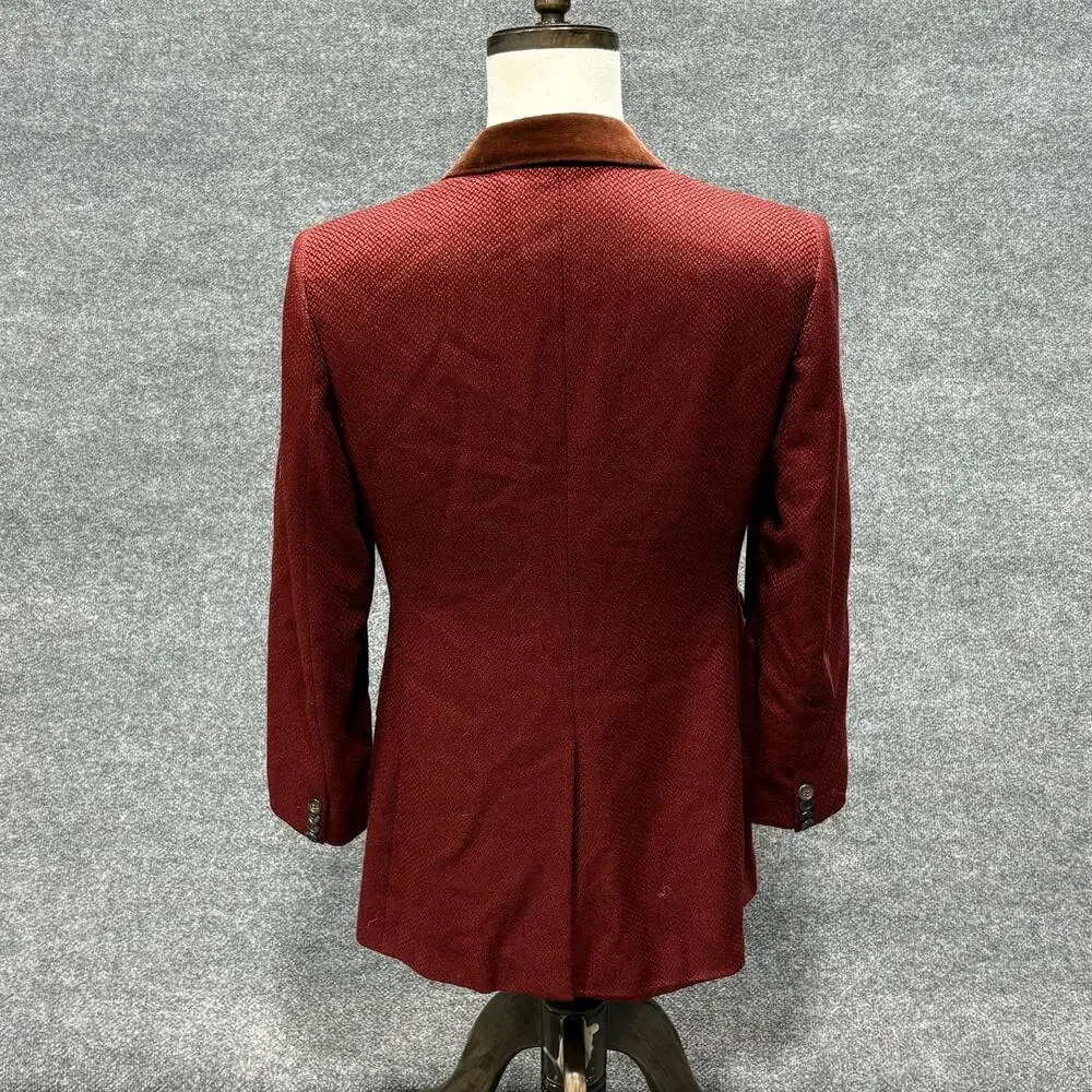 Isaia Blazer Mens IT 48 Red Cashmere Tweed Velvet Collar Sport Coat Made Italy
